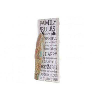 Shabby Wandgarderobe Family Rules mit 3 Haken 76x31cm