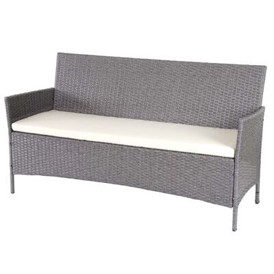 Poly-Rattan Gartenbank Halden 3-Sitzer grau, Kissen creme