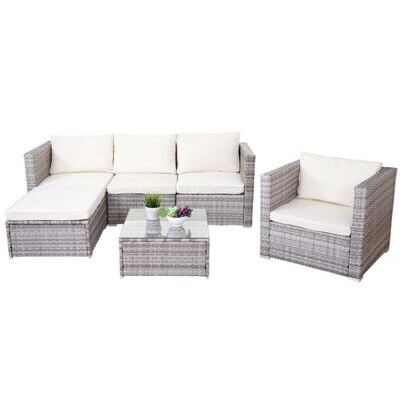 Rattan Gartenlounge Sitzgruppe Brescia ~ mit&nbsp;Kissen Creme