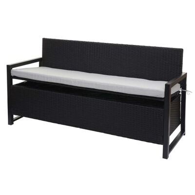 Truhenbank Rattan JAM-F39 3 Sitzer anthrazit, Kissen grau