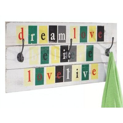 Shabby Wandgarderobe Love-Life mit 3 Haken 30x60cm