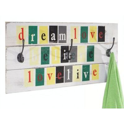 Shabby Wandgarderobe Love-Life mit 3 Haken 30x60cm