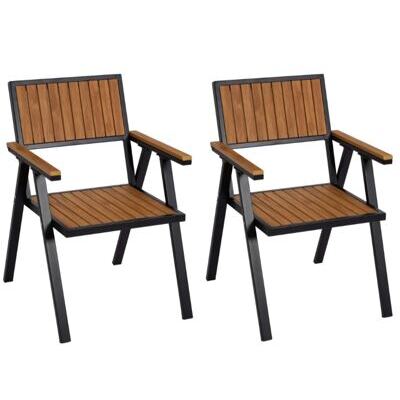2er-Set Gartenstuhl Balkonstuhl Stuhl Outdoo Alu Gestell schwarz teak