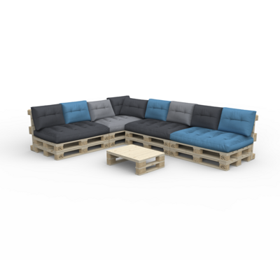 Palettenlounge BIASCA inkl. Kissen bunt + Tisch