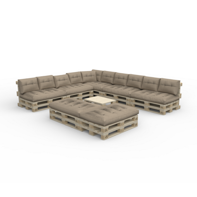 Palettenlounge LUGANO inkl. Kissen beige + Tisch