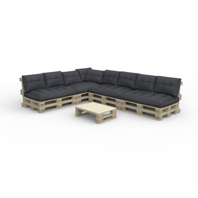 Palettenlounge BIASCA inkl. Kissen anthrazit + Tisch