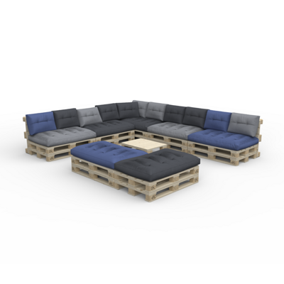 Palettenlounge LUGANO inkl. Kissen bunt + Tisch