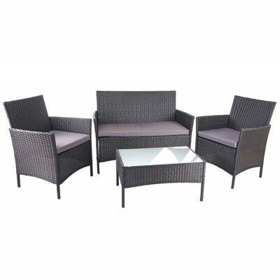 Gartensitzgruppe Rattan Lounge 7tlg. schwarz mit Kissen anthrazit