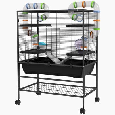 Hamsterkäfig mit Rädern Röhren & Rampen für Rennmäuse & Hamster Schwarz