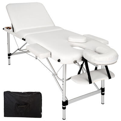 3 Zonen Massageliege mit 5cm Polsterung und Aluminiumgestell weiss
