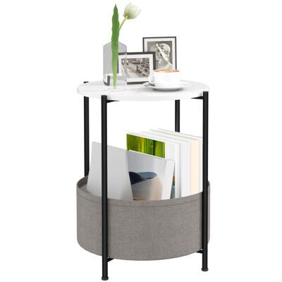 Beistelltisch rund mit Stoffkorb 44x44x56cm Grau & Weiss