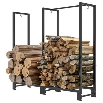 Kaminholzregal 123x32x115cm bis 200kg 2 Abschnitte Schwarz