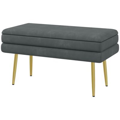 Sitzbank Samtoptik mit Stauraum 79.5x37.5x43cm Grau
