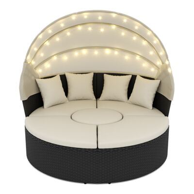 Rattan Sonneninsel mit LED PULA schwarz/beige