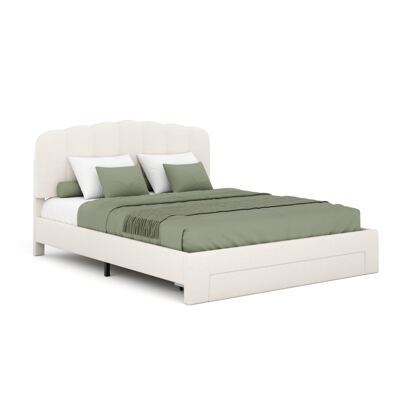 Polsterbett Bouclé ALBENA mit Schublade 160 x 200 cm creme