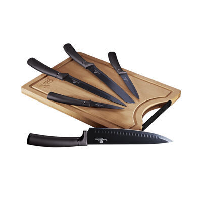 Berlinger Haus 6-teiliges Messerset mit Bambus Schneidebrett Metallic Line Carbon Pro Edition