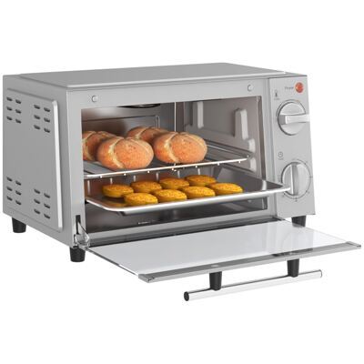 Minibackofen Backofen 9L 750W 100-230°C mit Timer und Zubehör Edelstahl Silber