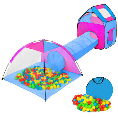 Spielzelt mit Tunnel, 200 Bällen und Tasche, blau