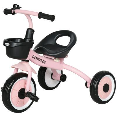 Dreirad Kinderfahrzeug verstellbarer Sitz mit Fahrradkorb & Klingel Rosa