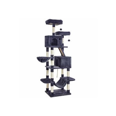 Kratzbaum Katzenbaum Katzenwohnung XXL mehrstufig 206cm Plüsch Rauchgrau