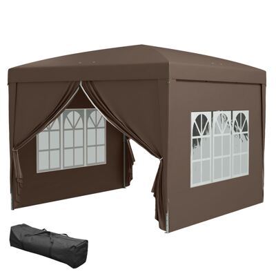 Pavillon 3x3m wasserabweisend faltbar inkl Tasche & Seitenteilen Kaffee
