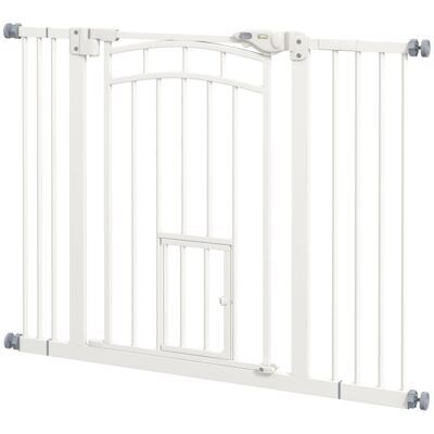 Treppenschutzgitter 74-100cm ohne bohren mit Katzenklappe Weiss