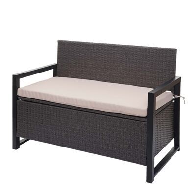 Truhenbank Rattan JAM-F39 2 Sitzer grau, Kissen beige