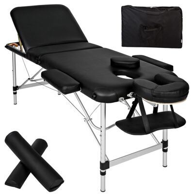 3 Zonen Massageliege mit 5cm Polsterung, Rollen und Aluminiumgestell schwarz