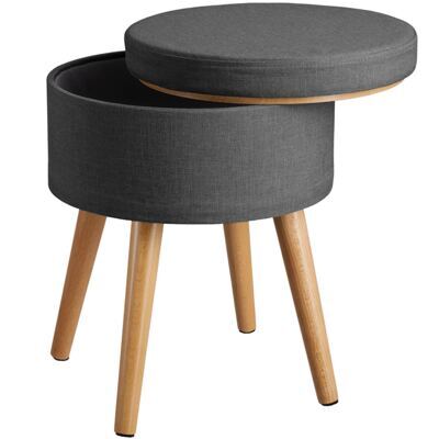 Sitzhocker Yara gepolstert in Leinenoptik 300kg mit Stauraum - dunkelgrau