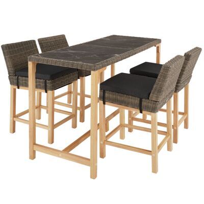 Rattan Bartisch Lovas mit 4 Stühlen Latina natur