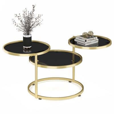 Beistelltisch mit 3 Tischplatten LOREDANA rund schwarz/gold