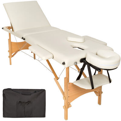 3 Zonen Massageliege mit Polsterung und Holzgestell beige
