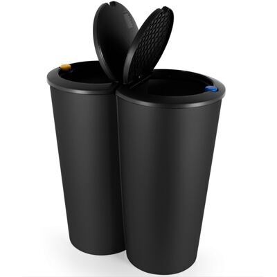 2-fach Mülleimer - Duomülleimer 2x25Liter + Druckknopf-Automatik 50x53cm Schwarz