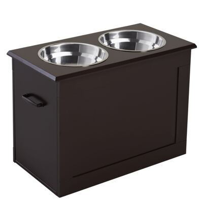 Hundefressnapf mit Stauraum 2 Näpfe Edelstahl Espresso
