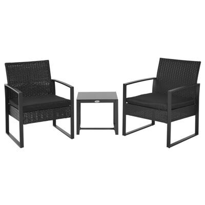 Gartenset Polyrattan 2 Personen Schwarz