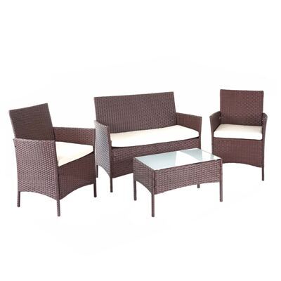 Gartensitzgruppe Rattan Lounge 7tlg. braun-meliert mit Kissen creme