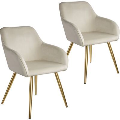 2er Set Stuhl Marilyn Samtoptik, goldene Stuhlbeine créme/gold