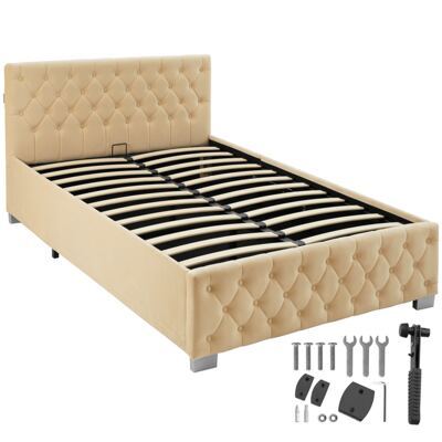 Polsterbett mit LED-Leisten & Stauraum beige 120 x 200 cm