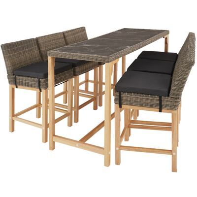 Rattan Bartisch Lovas mit 6 Stühlen Latina natur