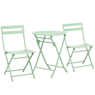 3tlg. Balkonset Bistrotisch Metall mit 2 Stühlen klappbar Mint