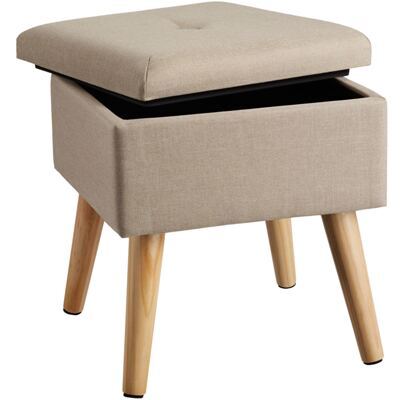 Sitzhocker Elva gepolstert in Leinenoptik 300kg mit Stauraum - Sand