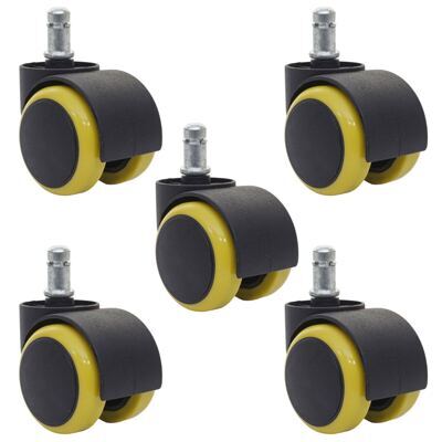 5x Hartbodenrollen Bürostuhl-Rollen 150kg belastbar 50mm gelb