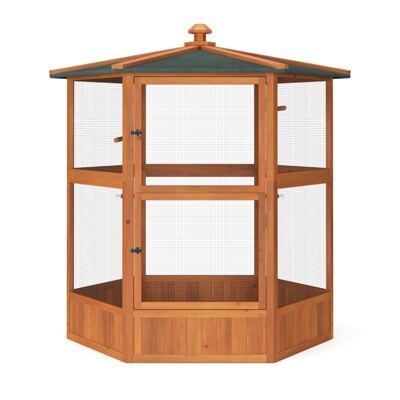 Vogelvoliere Holz 150 x 160 cm 6-eckig