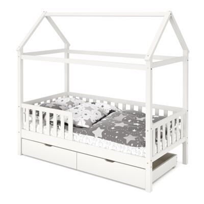Kinderbett Hausbett SMURF mit 2 Schubladen 80 x 160 cm weiss