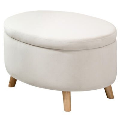 Sitzbank oval mit Stauraum & Samtoptik Holzbeine 71x51.5x42cm Beige