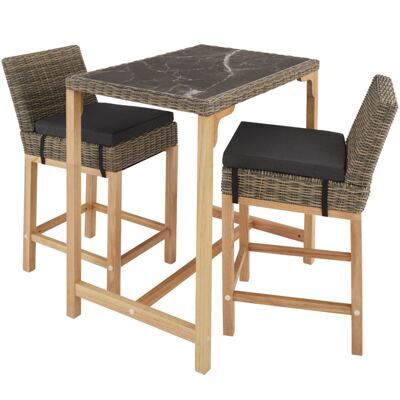 Rattan Bartisch Kutina mit 2 Stühlen Latina natur