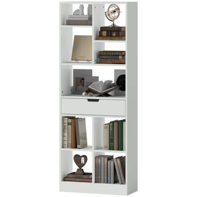 Bücherregal 9 Regale 1 Schublade mit Anti-Kippsicherung 60x26x158cm Weiss
