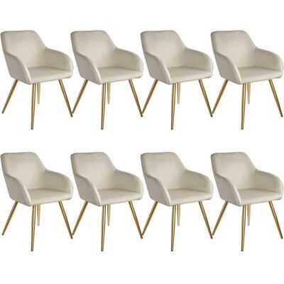 8er Set Stuhl Marilyn Samtoptik, goldene Stuhlbeine créme/gold