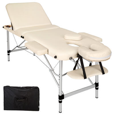 3 Zonen Massageliege mit 5cm Polsterung und Aluminiumgestell beige