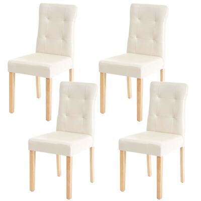 4x Esszimmerstuhl ~ Kunstleder creme, helle Beine